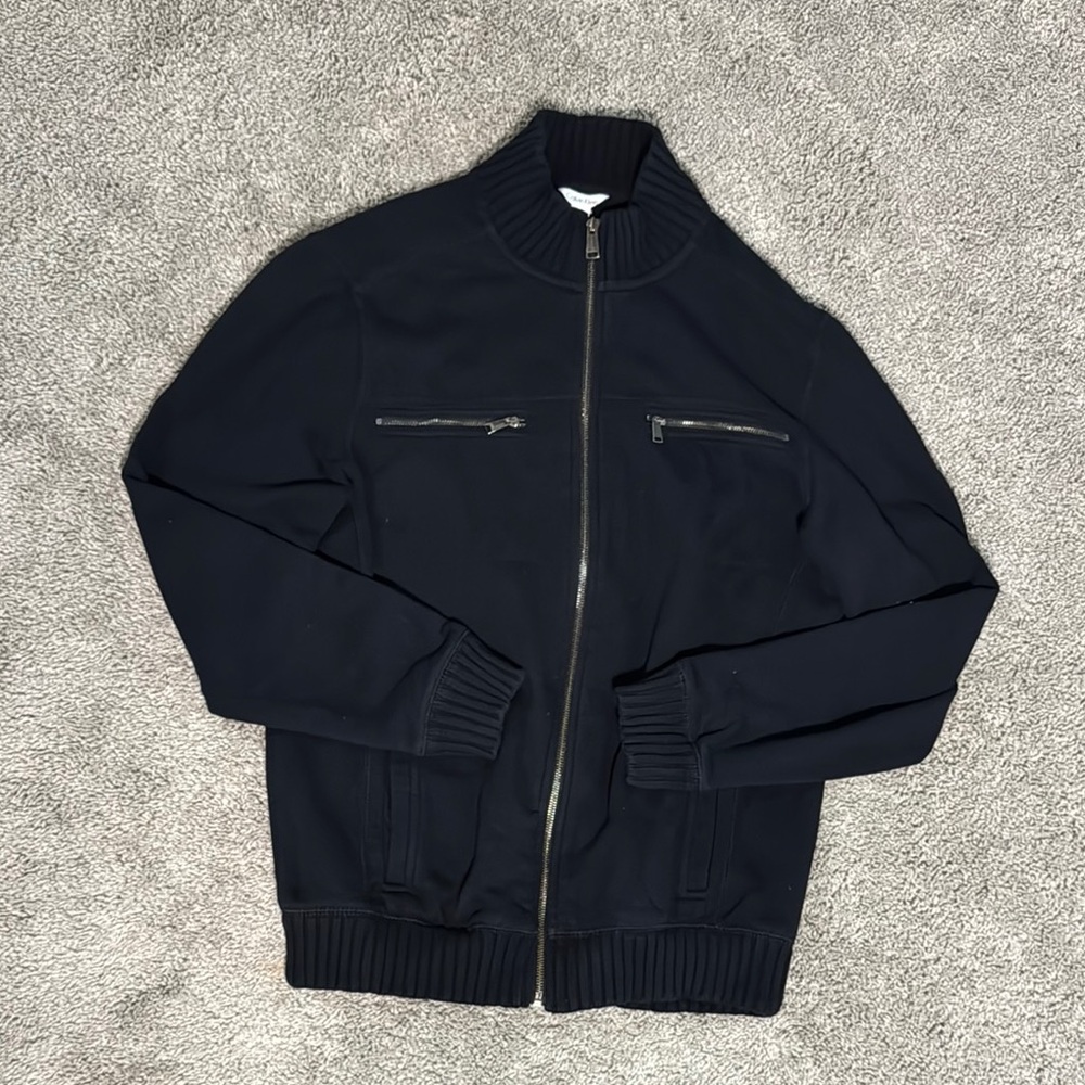 Black Zip-Up Jacket with Ribbed Collar